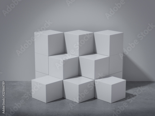 White pedestal for display Platform for design Blank product stand clean background.3D rendering