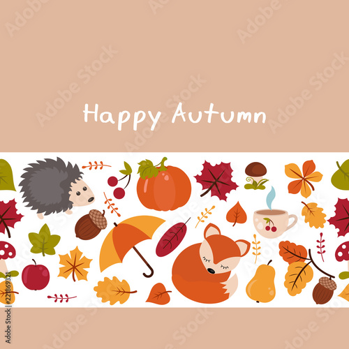 Cartoon characters and autumn elements