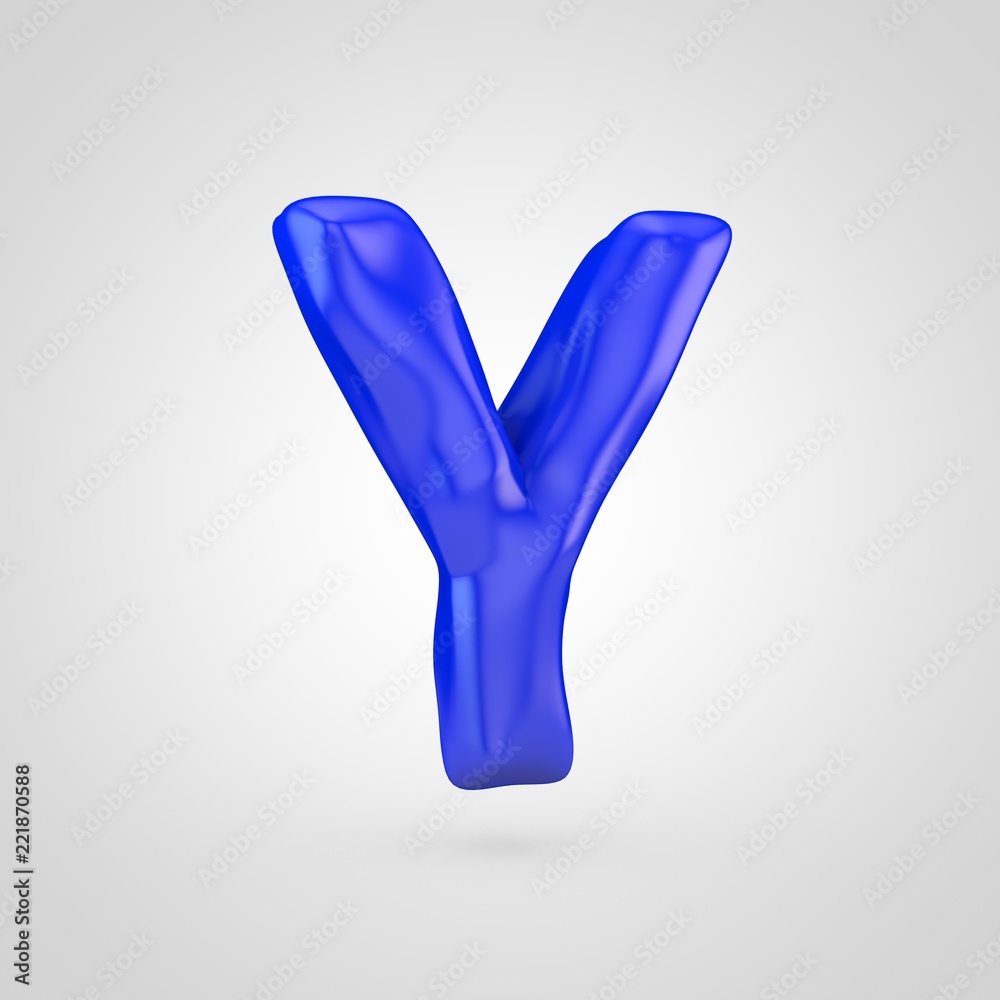 Blue plasticine letter Y uppercase isolated on white background.