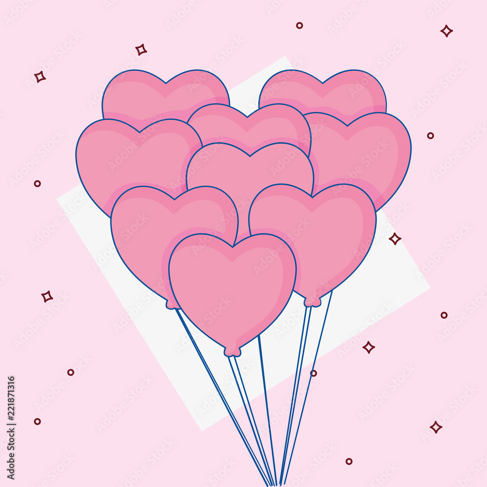 wedding card with hearts balloons helium