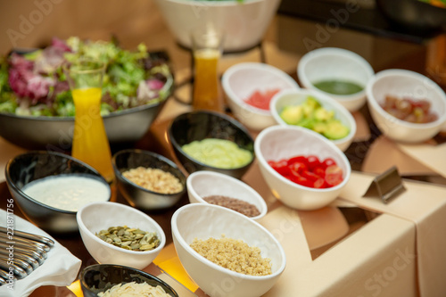 Salad Bar Fresh Vegetables. Healthy food at a buffet table