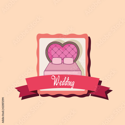 wedding card with just married bed