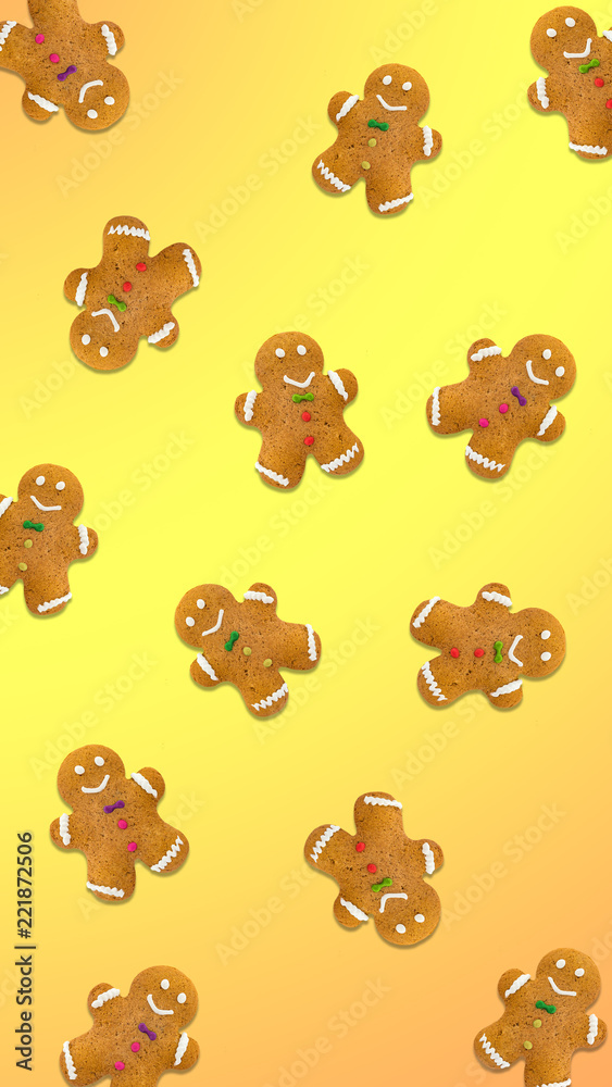 Fototapeta premium Christmas cookies on yellow background.
