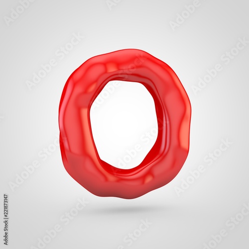 Red plasticine letter O uppercase isolated on white background.