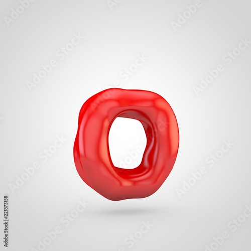 Red plasticine letter O lowercase isolated on white background.