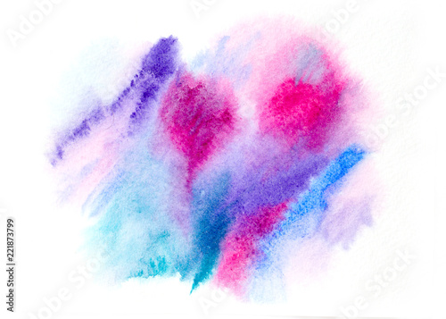 Abstract hand painted blue watercolor splash on white paper background