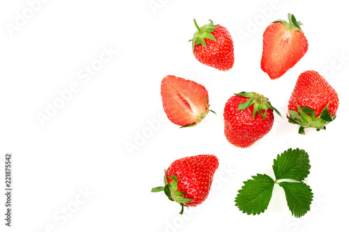 Strawberries isolated on white background with copy space for your text. Top view. Flat lay pattern