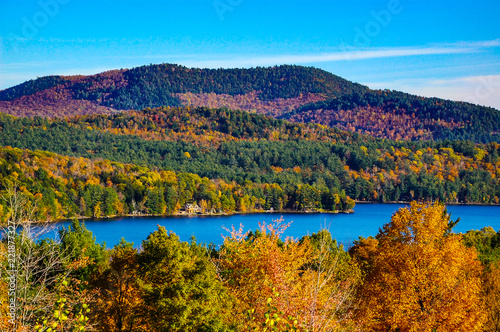 Schroon Lake, Adirondack Mountains of upstate New York, viewed in the autumn from Mt. Severance.