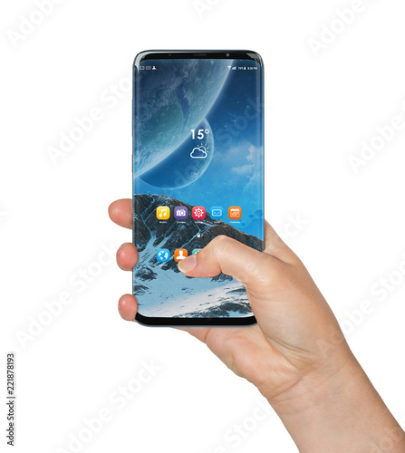 Wallpaper Mural Isolated woman hand holding modern smartphone 3d rendering Torontodigital.ca