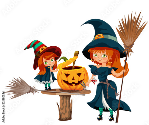 Mother and daughter in Halloween costumes poster