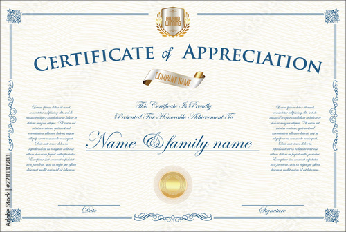 Certificate or diploma retro vintage design template 
