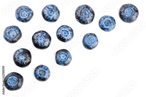 fresh ripe blueberry isolated on white background with copy space for your text. Top view. Flat lay pattern