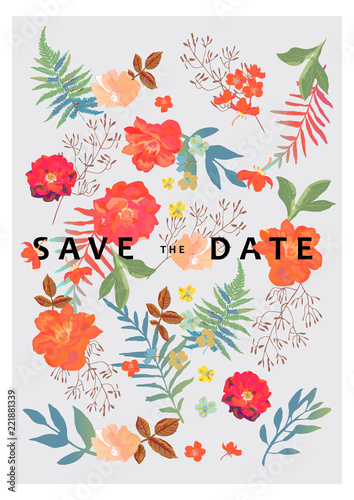 Wedding background with floral background. Colorful invitation, 