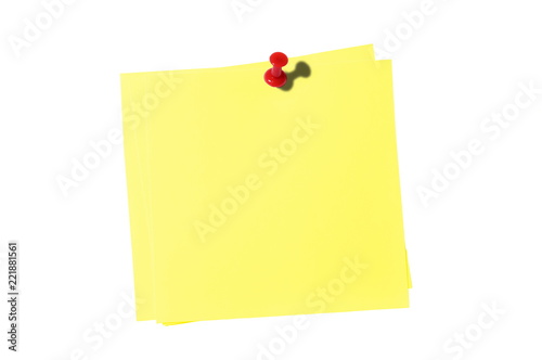Yellow Color note stickers with red Pin - Isolated