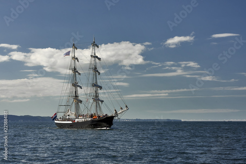 Sailing boat during a cruise on the sea. Baltic Sea