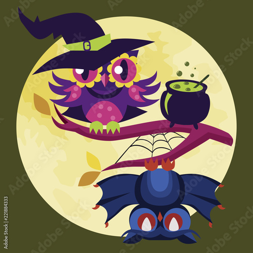 Colorful Halloween owl flat poster