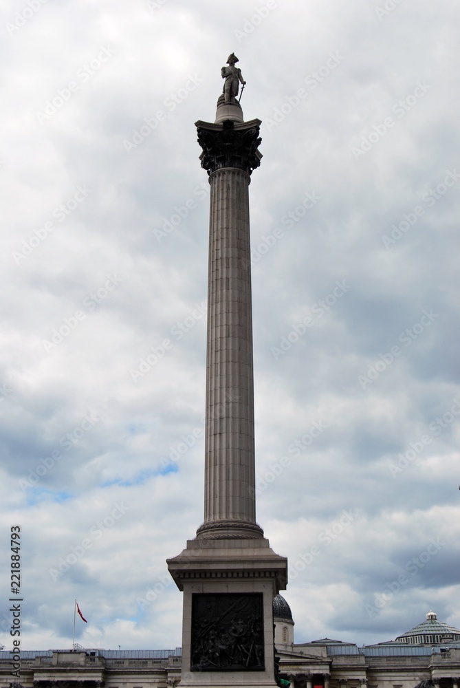 Nelson's Column Monument in Trafalgar Square, London