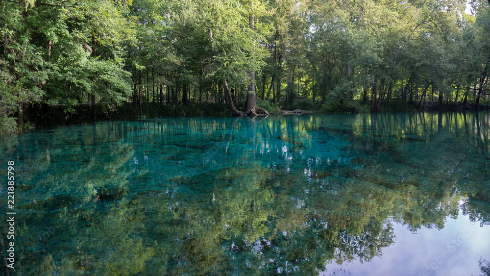 Beautiful view of the turquoise crystal clear waters of the lagoon of Ginnie Springs, Florida. USA Beautiful view of the turquoise crystal clear waters of the lagoon of Ginnie Springs, Florida. USA