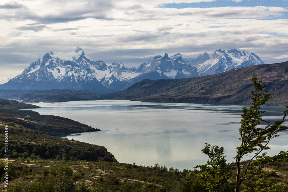 Panorama picture of  Torres del Paine massif at the Torres del Paine National Park