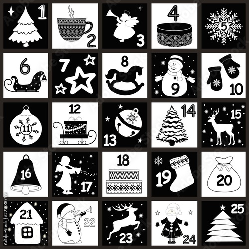 Christmas advent calendar with Christmas symbols.