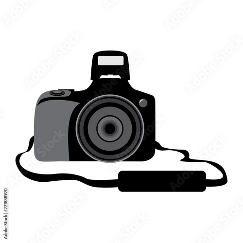DSLR digital photo camera. Front side.Vector illustration isolated on a white.