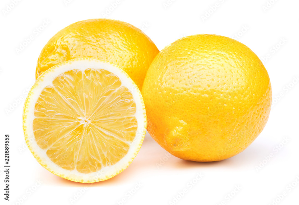 ripe yellow lemon fruits isolated on white background
