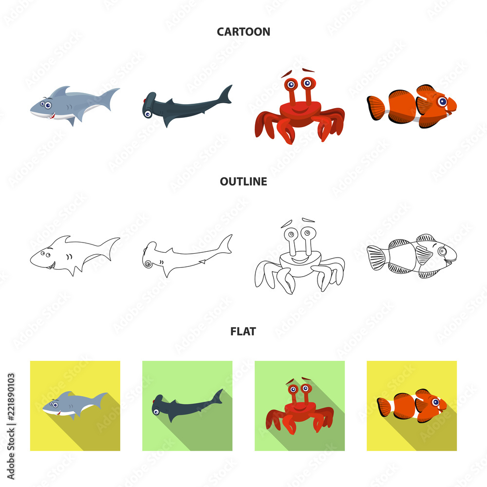 Vector illustration of sea and animal logo. Collection of sea and marine stock symbol for web.