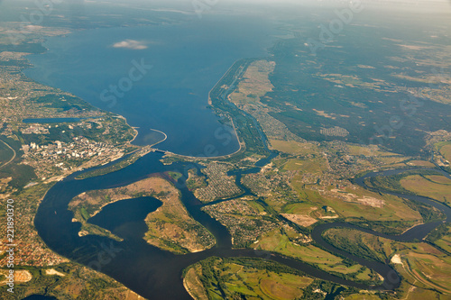 Aerial view of the Dnieper river and island. photo