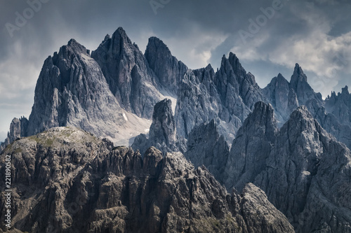 Beautiful evening view of famous Dolomites mountain peaks in summer, South Tyrol, Italy