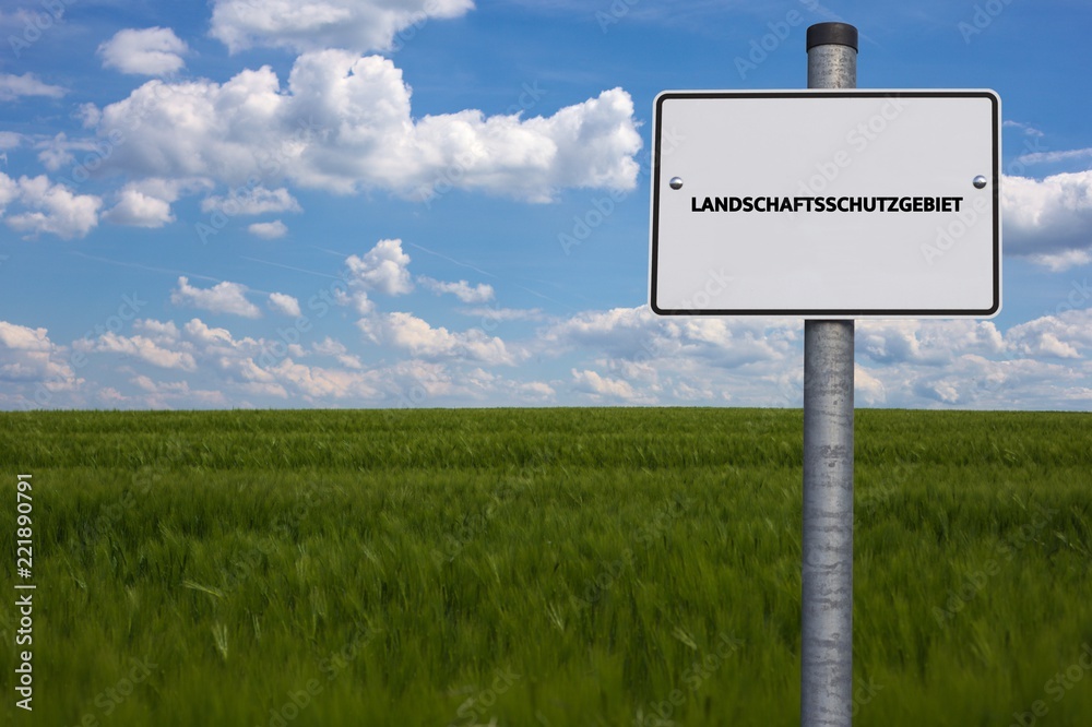 LANDSCHAFTSSCHUTZGEBIET - Wort auf einem Schild aus dem Bereich Umwelt und Natur LANDSCHAFTSSCHUTZGEBIET - Wort auf einem Schild aus dem Bereich Umwelt und Natur