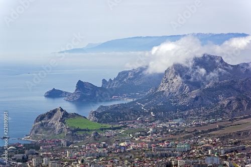 The tops of the mountains are covered with clouds. Crimea. photo