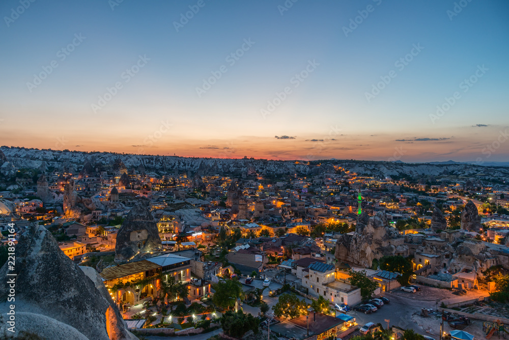 Panoramic view of Goreme in twilight