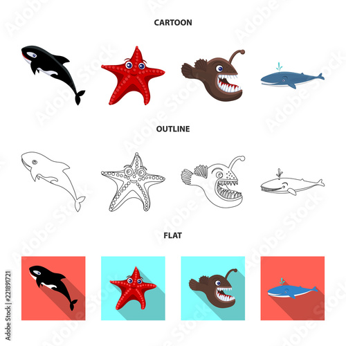 Vector design of sea and animal icon. Set of sea and marine vector icon for stock.