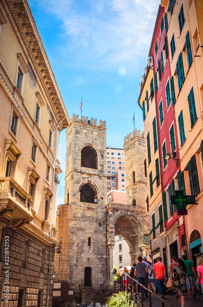 Porta Soprana  in Genoa in a beautiful summer day, Liguria, Italy
