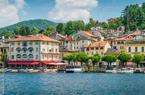 Panoramic sight in Orta San Giulio, beautiful village on Lake Orta, Piedmont (Piemonte), Italy. © e55evu