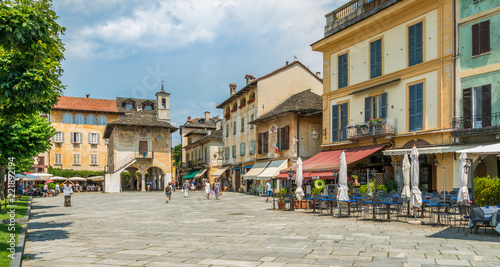 Scenic sight in Orta San Giulio, beautiful village on Lake Orta, Piedmont (Piemonte), Italy. photo