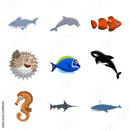 Vector design of sea and animal logo. Collection of sea and marine vector icon for stock.