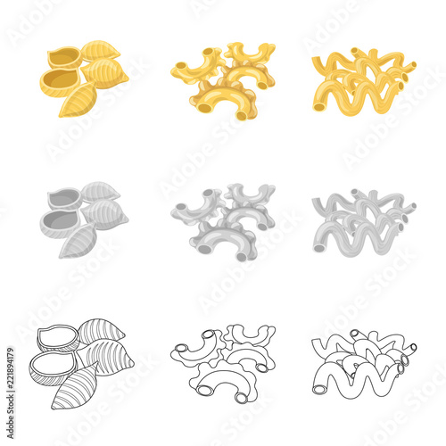 Vector illustration of pasta and carbohydrate symbol. Collection of pasta and macaroni stock symbol for web.