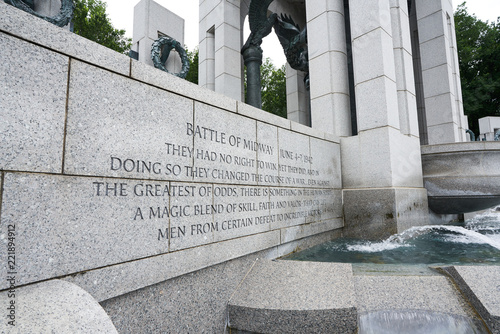 Billede på lærred Battle of Midway quote at WWII memorial in Washington DC