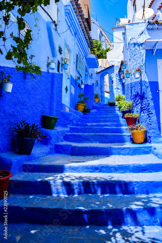 Beautiful View of Street in Chefchaouen City, Morocco © Redouane