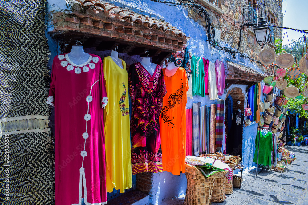 beautiful traditional clothes of morocco, chefchaouen city