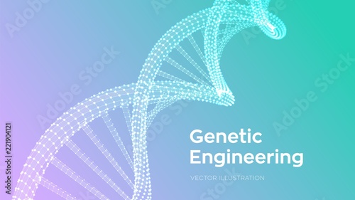DNA sequence. Wireframe DNA molecules structure mesh. DNA code editable template. Science and Technology concept. Vector illustration.