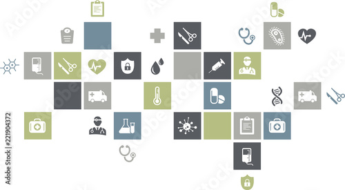 Abstract tiled medicine design with flat icons – vector illustration
