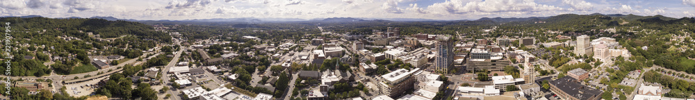 Seamless aerial 360 degree panorama of downtown Asheville, North Carolina
