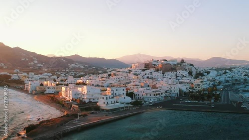 White houses and the beach of Saint George on the island of Naxos.