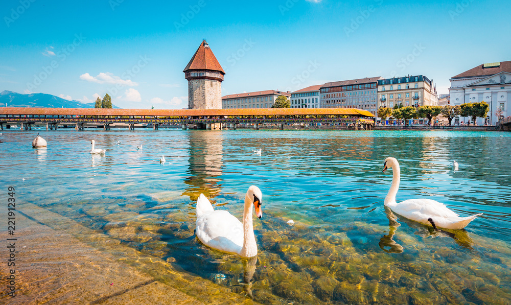 Historic town of Luzern with famous Chapel Bridge, Switzerland