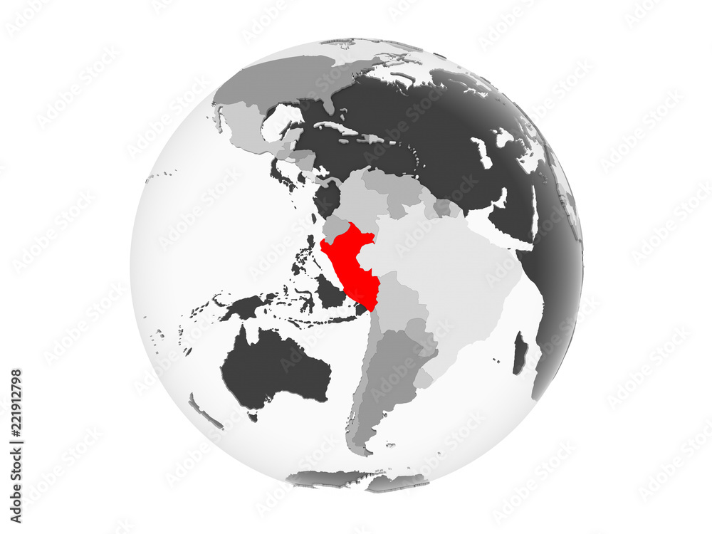 Peru on grey globe isolated