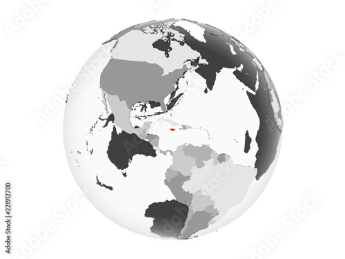 Jamaica on grey globe isolated