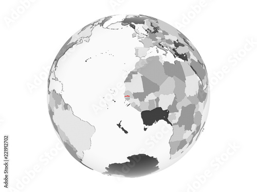 Gambia on grey globe isolated