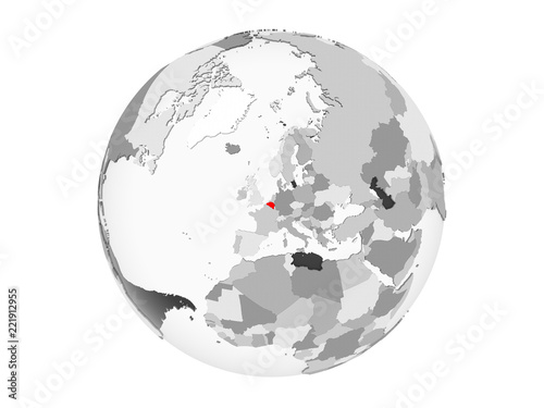 Belgium on grey globe isolated